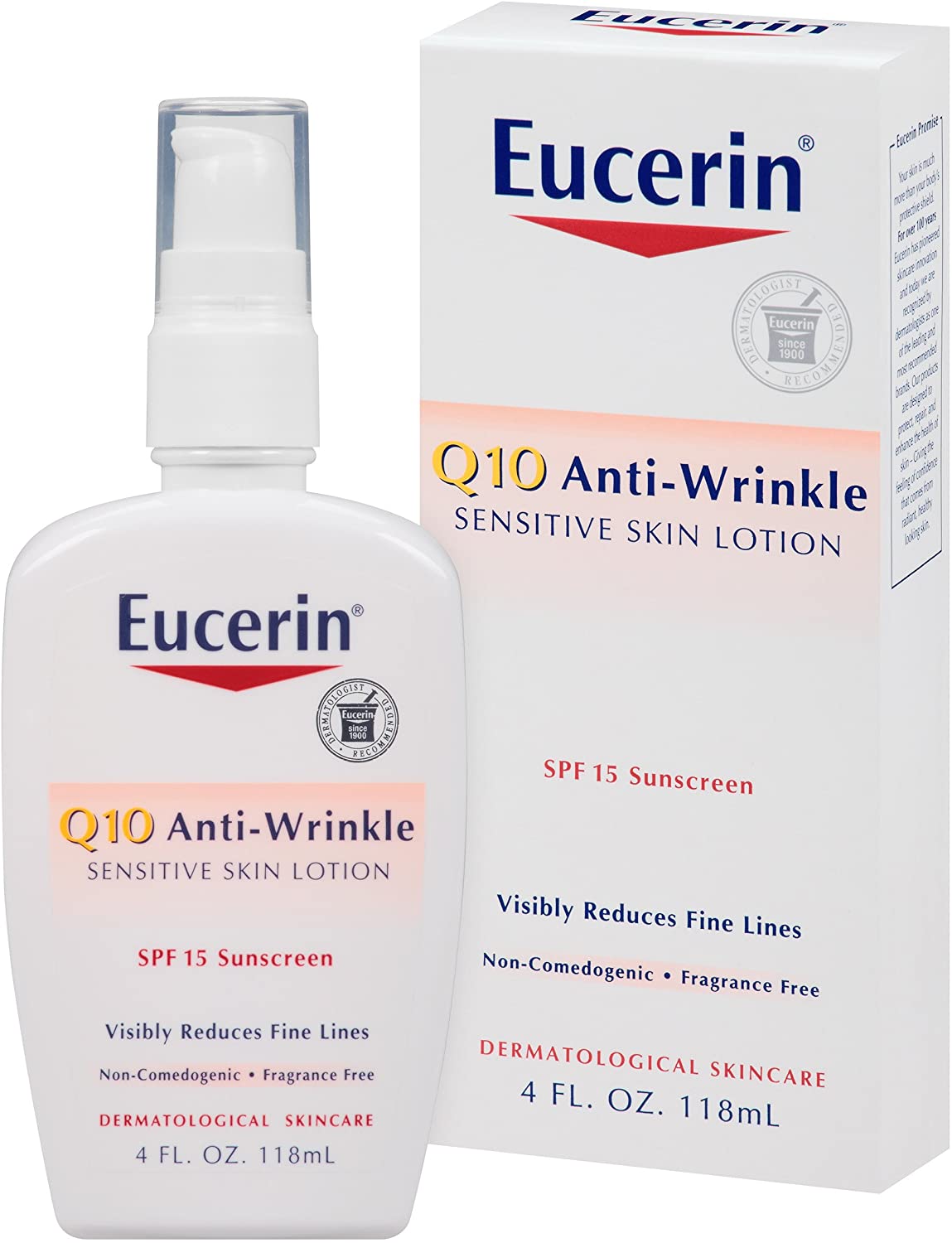 Eucerin Sensitive Facial Skin Q10 Anti-Wrinkle Sensitive Skin Lotion, Broad Spectrum SPF 15, 4 Ounce (Pack of 2)